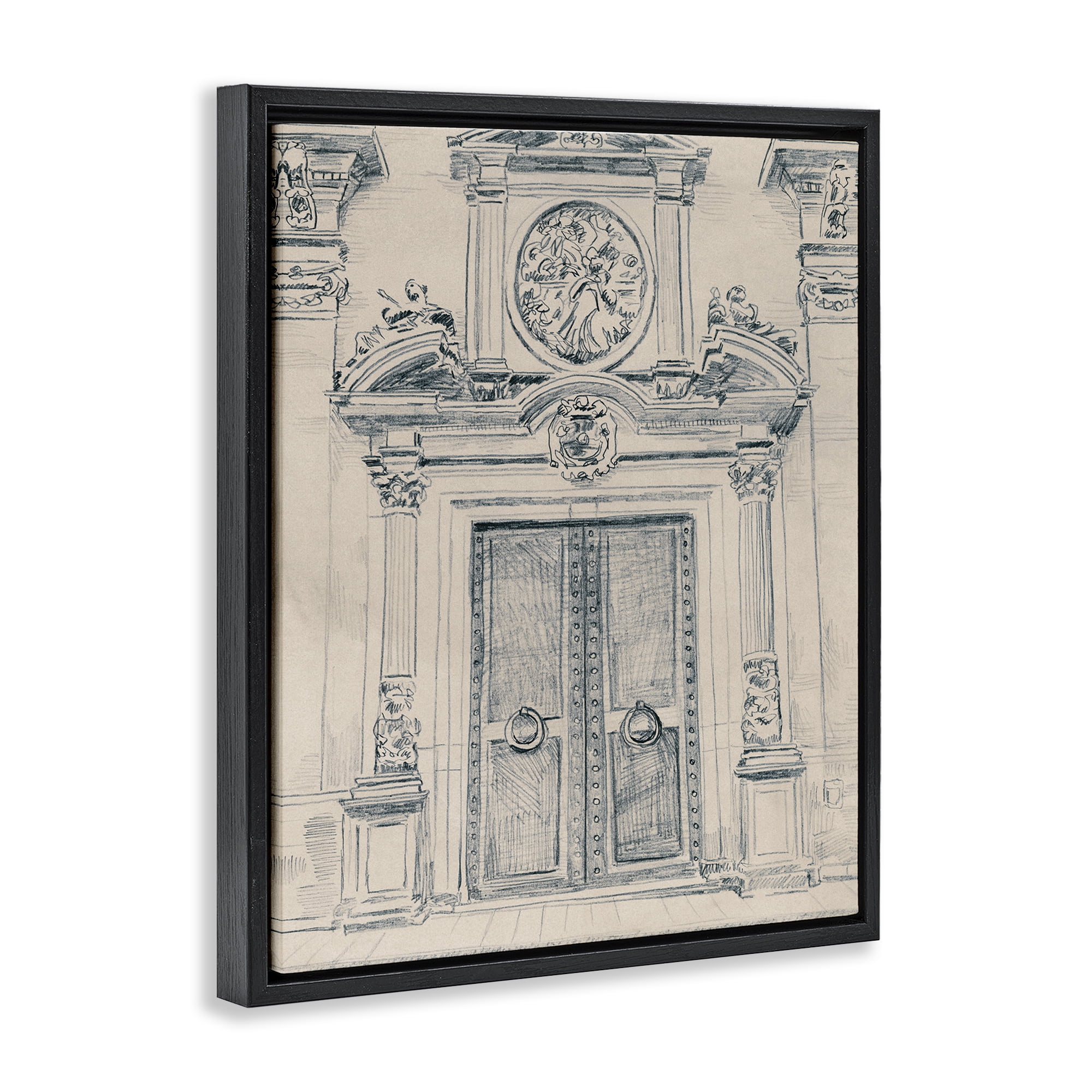 Stupell Industries Detailed Architecture Scene Town & City Drawing Black Floater Framed Art Print Wall Art, 25 x 31