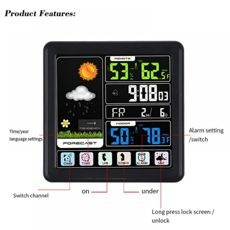 Weather Station Wireless Indoor Outdoor Thermometer, Color Display