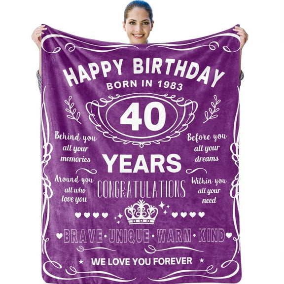LHSHID 40th Birthday Gifts For Women Birthday Throw Blanket Gifts for Women Turning 40 40 Year Old Birthday Gifts 40th Birthday Decoration for Mom Wife Best Friends Purple 50x60in