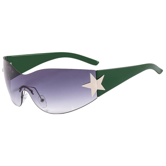 Sunglasses Fashion Men Star Wrap Around Cycling Rimless Futuristic UV Protection Womens Sunglasses Green