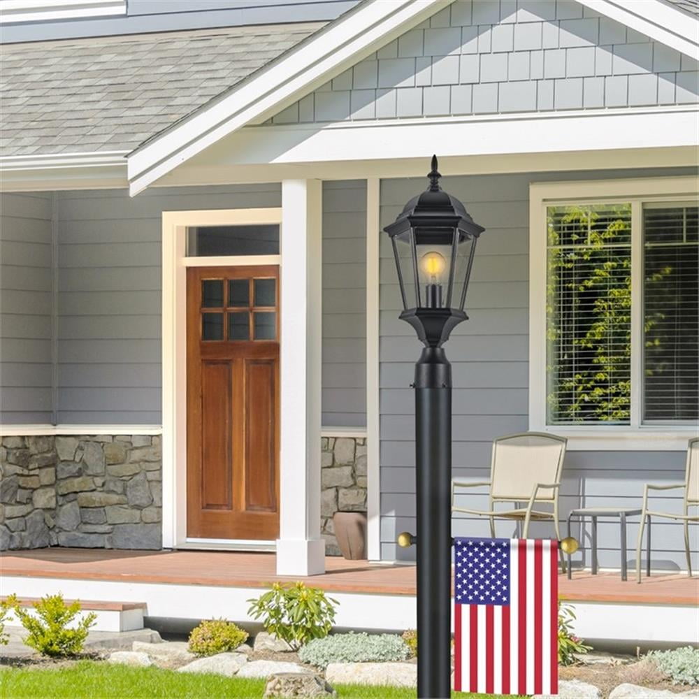 Pemberly Row Oak Creek Outdoor Aluminum Light and Lamp Post in Black