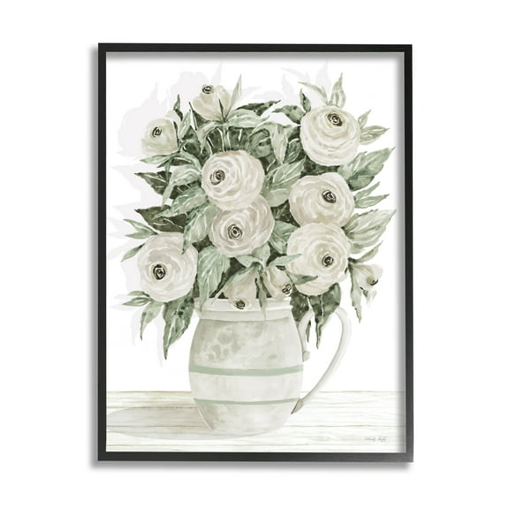 Stupell Industries White Ranunculus Blossoms Flower Vase Painting Black Framed Art Print Wall Art, Design by Cindy Jacobs