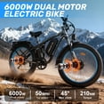 thumbnail image 3 of Dual Motor Electric Bike for Adultse,60V/25Ah,6000W Motor Full Suspension 45/50MPH High-Speed,26'' Fat Tire Electric Bike,Hydraulic Brakes,for Adults Off-Road Commuting, 3 of 10