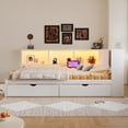 thumbnail image 2 of Euroco Wood Queen Size Daybed with Storage Shelves and Drawers, USB Ports and LED Light, White, 2 of 12