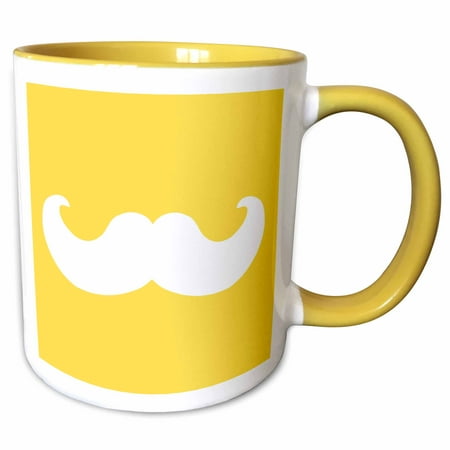 

3dRose White mustache on mustard yellow - Ironic hipster moustache - Humorous - Fun - Whimsical - Funny - Two Tone Yellow Mug 11-ounce