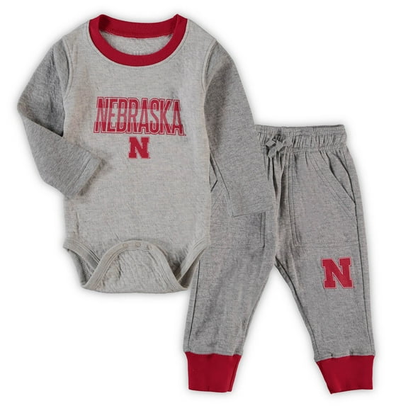 Infant Wes & Willy Heathered Gray/Scarlet Nebraska Huskers Jie Jie Long Sleeve Bodysuit & Pants Set