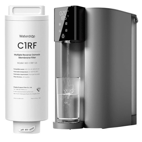 Waterdrop C1H Countertop Reverse Osmosis System, 6 Stage Instant Hot RO Water Filter, No Installation Required, 3:1 Pure to Drain,with Extra 1 Filter