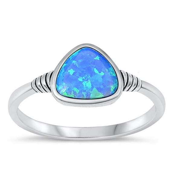 CHOOSE YOUR COLOR Blue Simulated Opal Ring .925 Sterling Silver Chic Band CZ Female Size 9