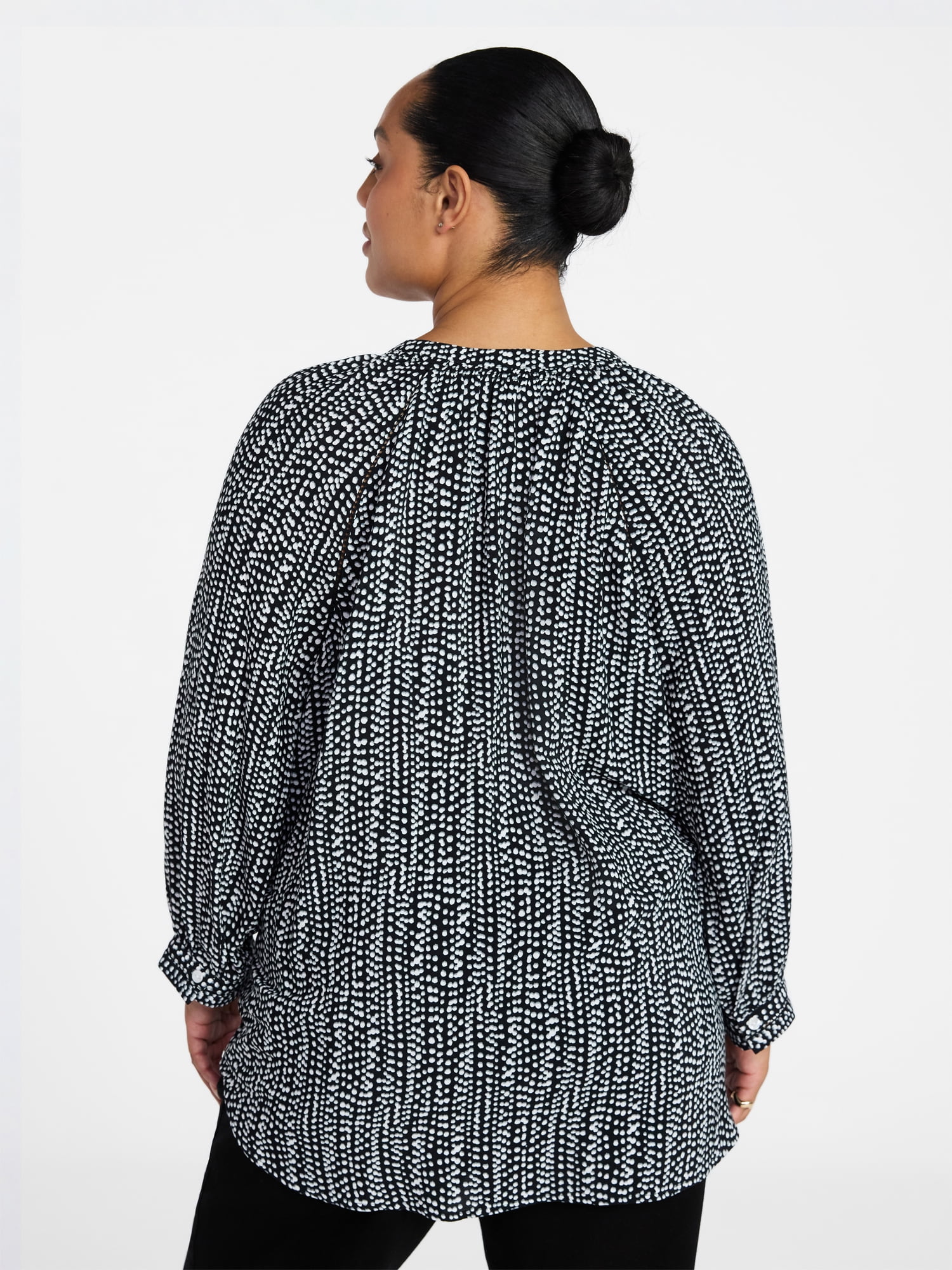 Terra & Sky Women's Plus Size Button Blouse with 3/4-Length Sleeves, Sizes 0X-5X