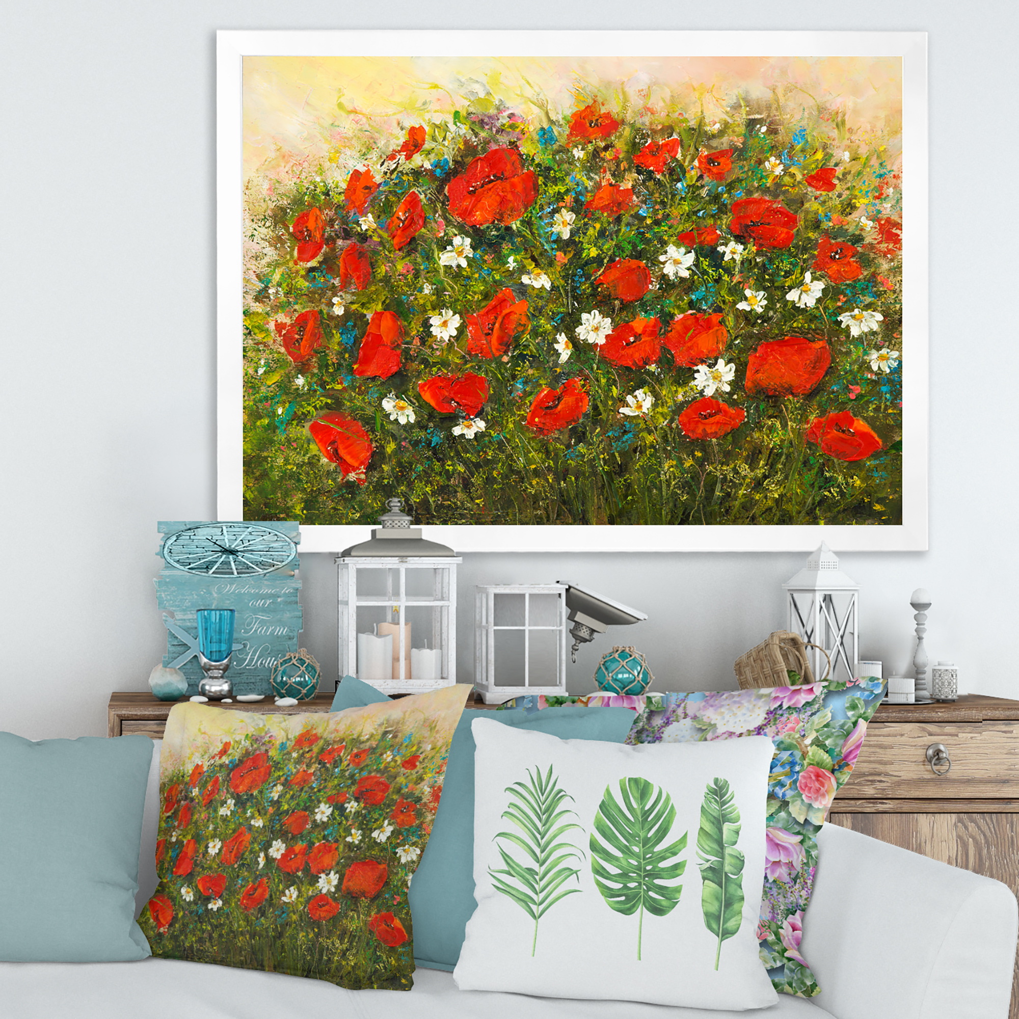 Designart 'The Fields of Red Wildflowers' Traditional Framed Art Print