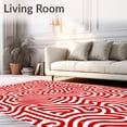 thumbnail image 2 of ODIKA 2'x3' Machine Washable Non-Slip Area Rug, Whimsical Cane Stripe with Curved Swirls and Dots High Traffic Rug with Pad, Red, 644008, 2 of 8
