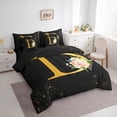 thumbnail image 3 of Homewish Initial D Letter Bedding Comforter Set 7-Piece, Butterfly Rose Floral King Bedding Sets, Black Gold Sequin Print Reversible Bed Sheets, Breathable Home Decor, 3 of 7