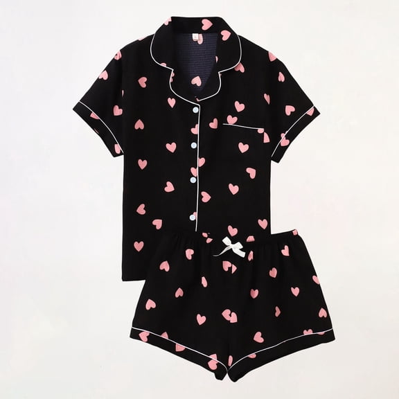 Lumistal Womens Pajama Sets Button Down Short Sleeve Short With Shorts 2 Piece Pajama Sets Casual Loungewear Printed Summer Women's Sleepwear L