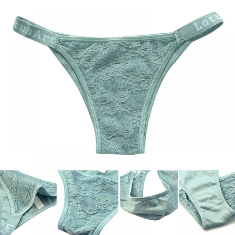 Popvcly 3 Pack Women Floral Lace Thong Seamless T-back Thongs Waistband  Logo Printed Underpants Low-Rise Soft Stretch Panties