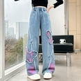 thumbnail image 2 of Ruyang Girls Straight Jeans Tie Dye Ripped Cute Baggy Wide Leg Denim Pants Teen Kids High Waist Elastic Denim Trousers, 2 of 9
