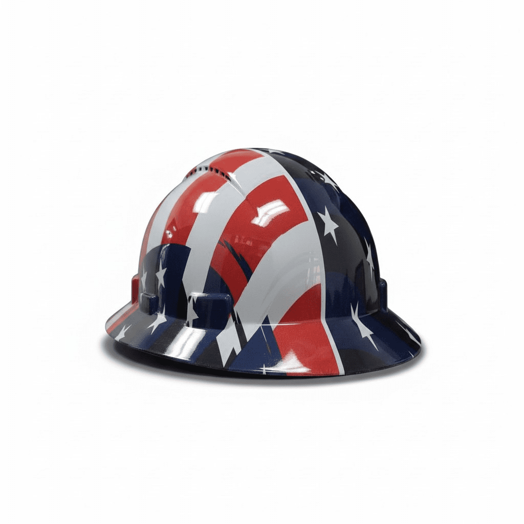 HDPE Hydro Dipped American Flag Full Brim Hard Hat with Fas-trac Suspension