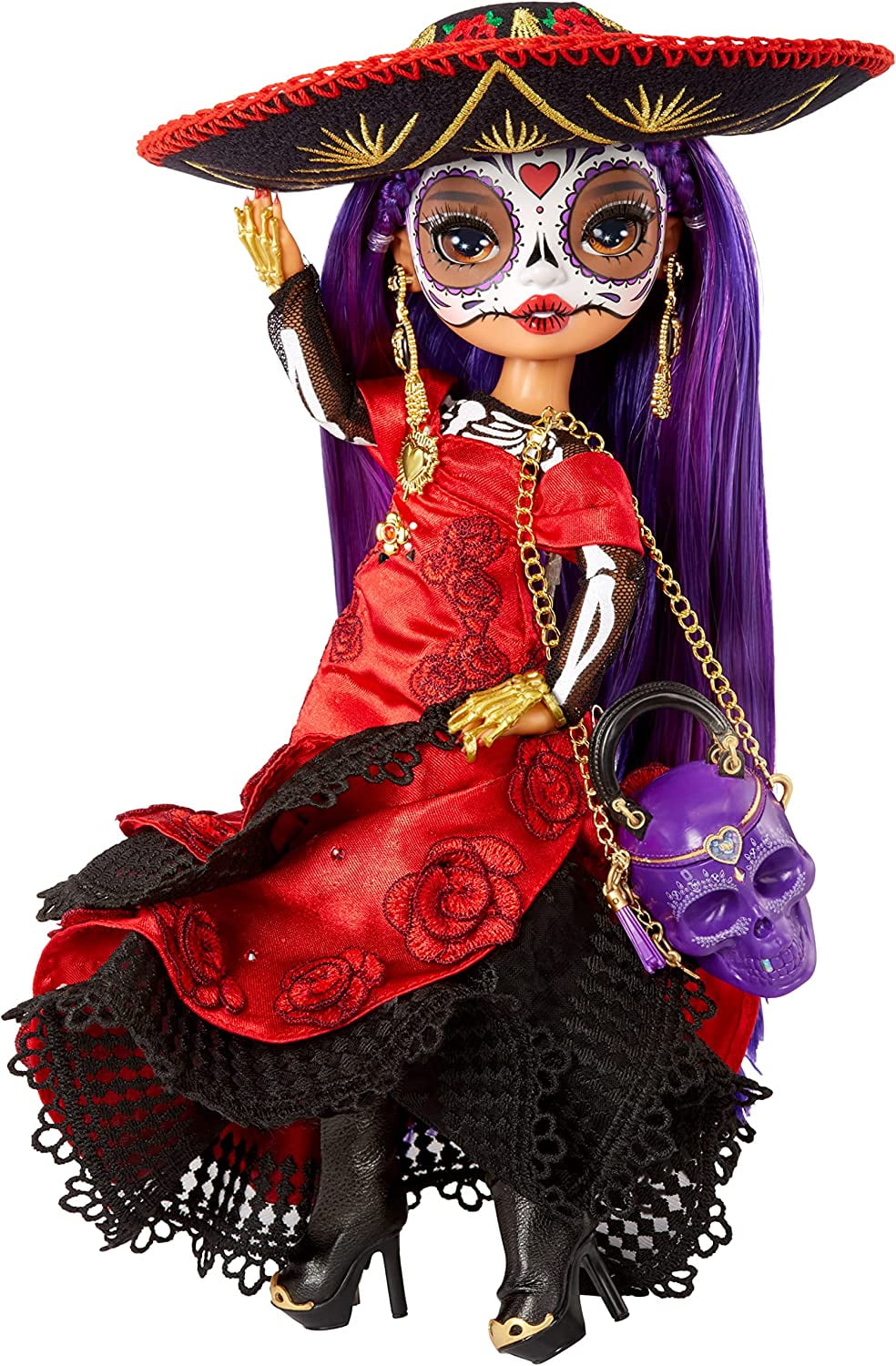 Rainbow High 2022 Celebration Edition Día De Los Muertos Maria Garcia Fashion Collector Doll 11 in. Celebratory Face Painting & Calavera Purse. Light Up Display & Premium Accessories. Great Gift