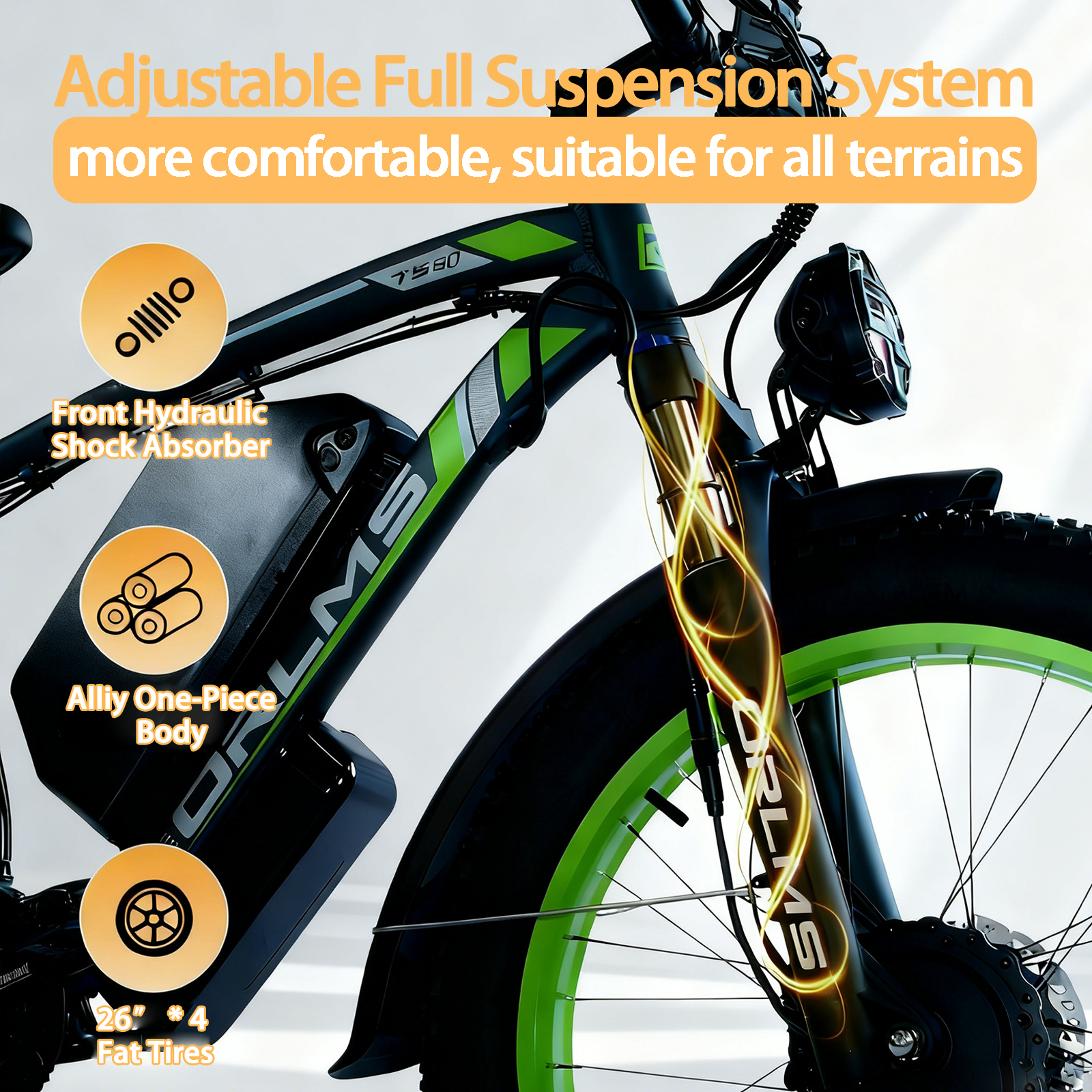 5000W Peak Dual Motor E-Bike, 60V 25Ah Battery Electric Bike, 50MPH High Speed E-Bike with 26" x 4.0 Fat Tire, Hydraulic Disc Brakes All Terrain Mountain/Commuter E-Bicycle