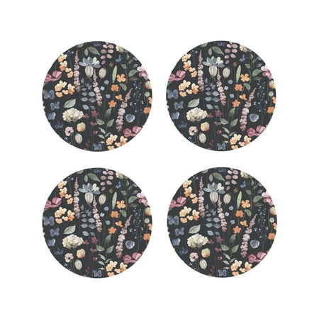 

Honeii Wildflower Watercolor 1 Print Leather Coaster Set of 4 Ideal for Safeguarding Your Furniture from Drinks Spills and Effortless Cleanup-Round Shape