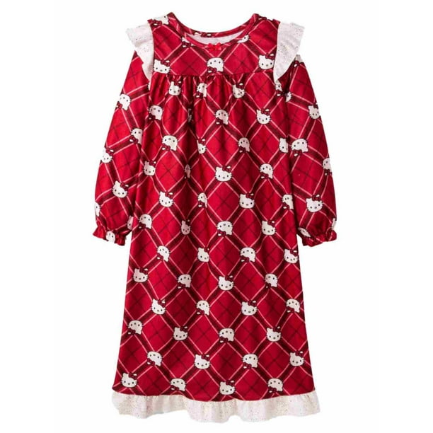 Hello Kitty Girls Red Plaid Flannel Hello Kitty Christmas Holiday Nightgown Cat Gown Walmart Com Walmart Com