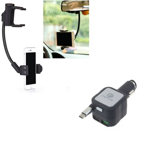 Retractable Car Charger w Mirror Holder Mount Holder E1A for Samsung Galaxy S9 Plus, S8  S8, S10e S10 Plus active 5G Note 9 8 A9 - Sonim XP3 - Sony Xperia XZs XZ3 XZ1 XA1 L1 - Xiaomi Mi Mix 2