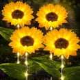 thumbnail image 1 of Luces solares para exteriores, decoración de jardín, paquete de 4 luces solares para jardín con girasol más grande y LED brillante, decoraciones impermeables para patio, luces solares decorativas, 1 of 5