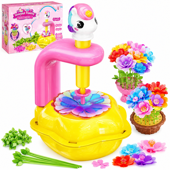 HXFOU DIY Unicorn Craft Kit for Girls Ages 3-12, Girls Flower Making Kit with Lighted Vase, DIY Fabric Flower Bouquet Arts and Crafts Set, Unicorn Gifts for Girls, Pink