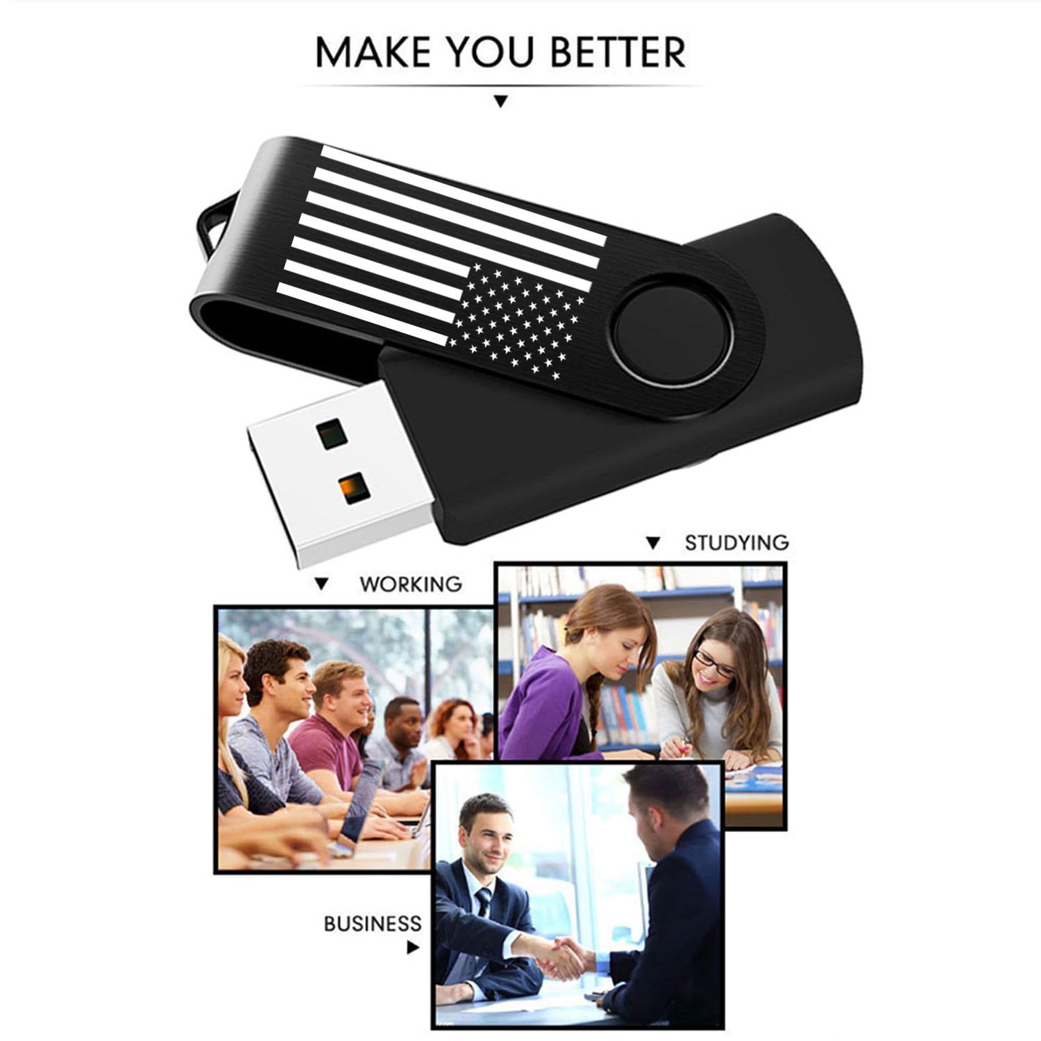 10 Pack 3.0 16GB US Flag USB Flash Drive Rotary Memory Stick USB Drive Female Male Wedding USB Flash Drive (10 Pack 3.0 16GB Black)