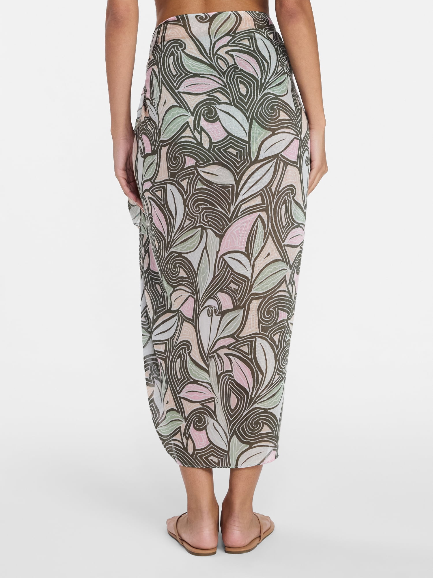 Time and Tru Women's Printed Pareo, One Size, Swirling Paisley Sage Dust