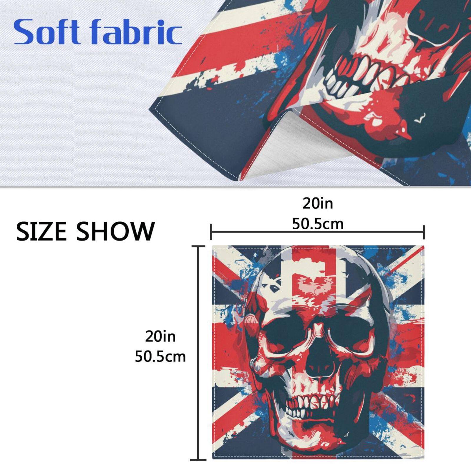 JSTEL British Flag Skull Cloth Napkins Set of 6, 20x20 Inch Washable and Reusable Napkin for Decoupage Dinner Party Everyday Use