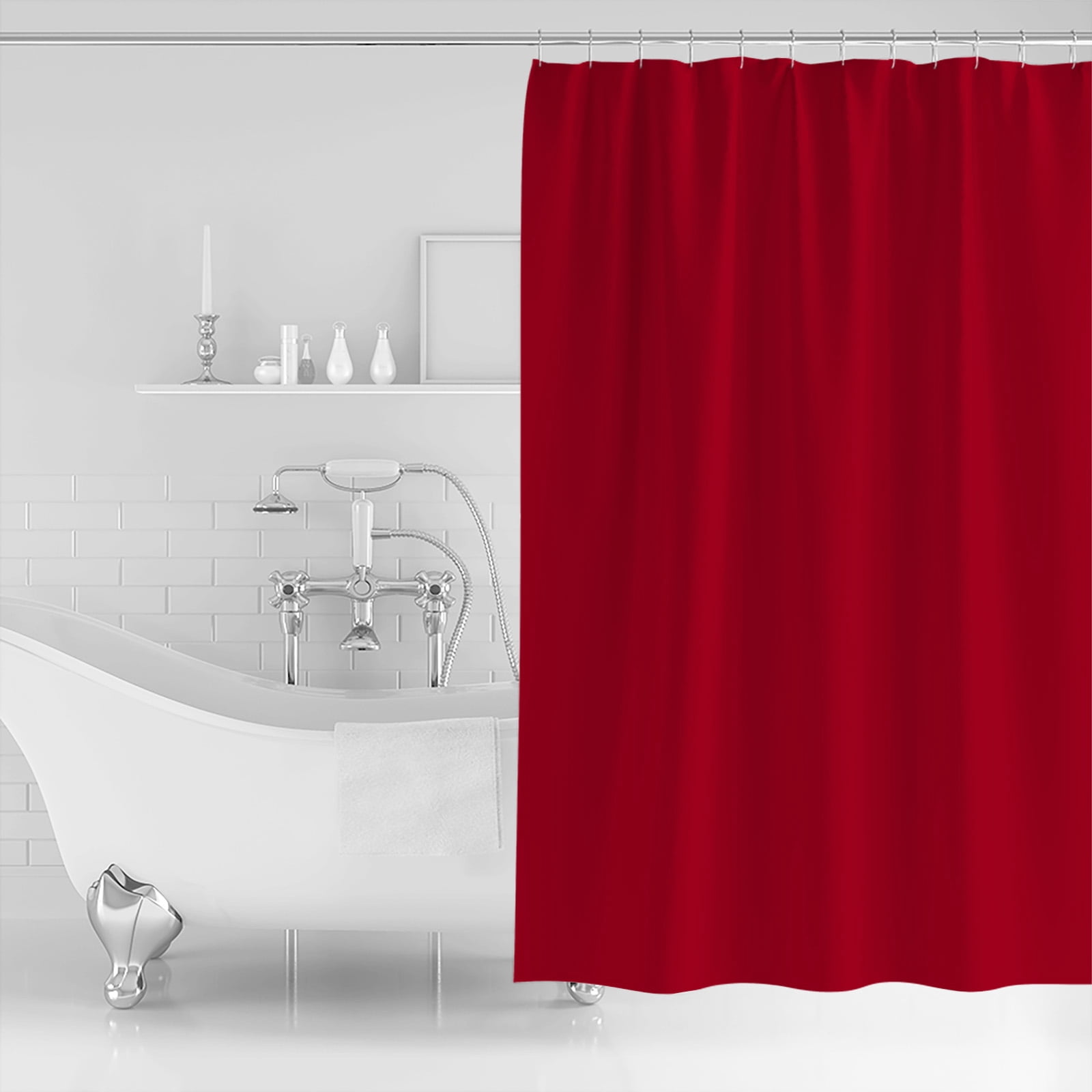 Solid Color Shower Curtain, 60" x 72", Red Waterproof Bathroom Curtain Washable Shower Curtain Set with 12 Hooks