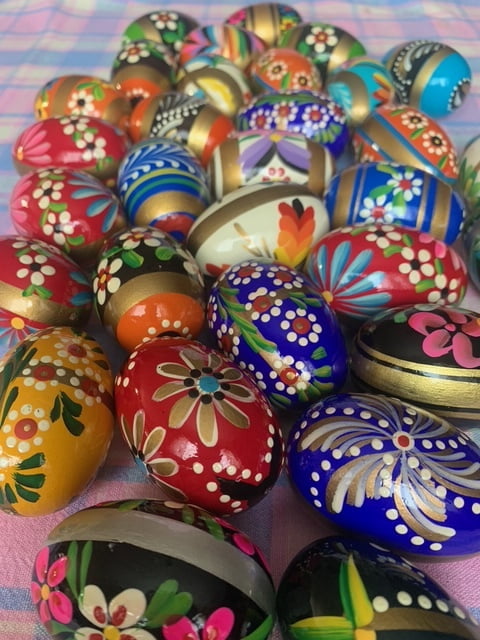 Large Vesplo Hand Painted Assorted Wooden Easter Eggs (6 Pieces)