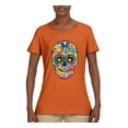 thumbnail image 2 of Wild Bobby Dean Russo Colorful Sugar Skull Streetwear Women Graphic Tee, Orange, Small, 2 of 5