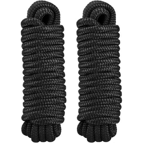Dock Lines: 3/4" x 30' Double Braided Nylon Boat Dock Lines - Premium Boat Ropes for Secure Docking with 18" Loop - Marine Grade Boat Rope/Dock Line, Sturdy Mooring Marine Rope - 2 Pack