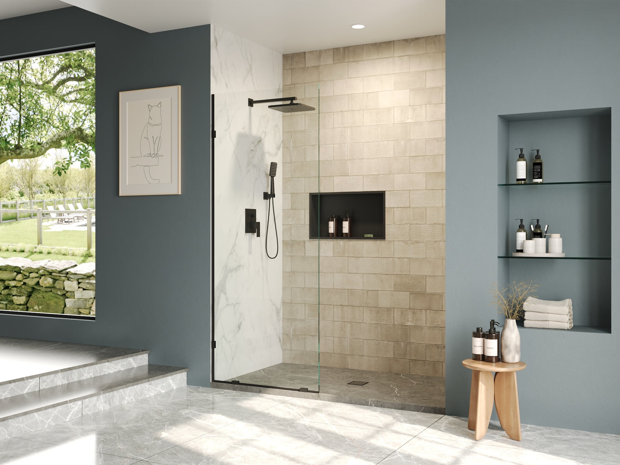 DV-1SD0221B Single Fixed Glass Panel For Shower 32"×78", Thick Frameless Tempered Safety Glass Shower Screen