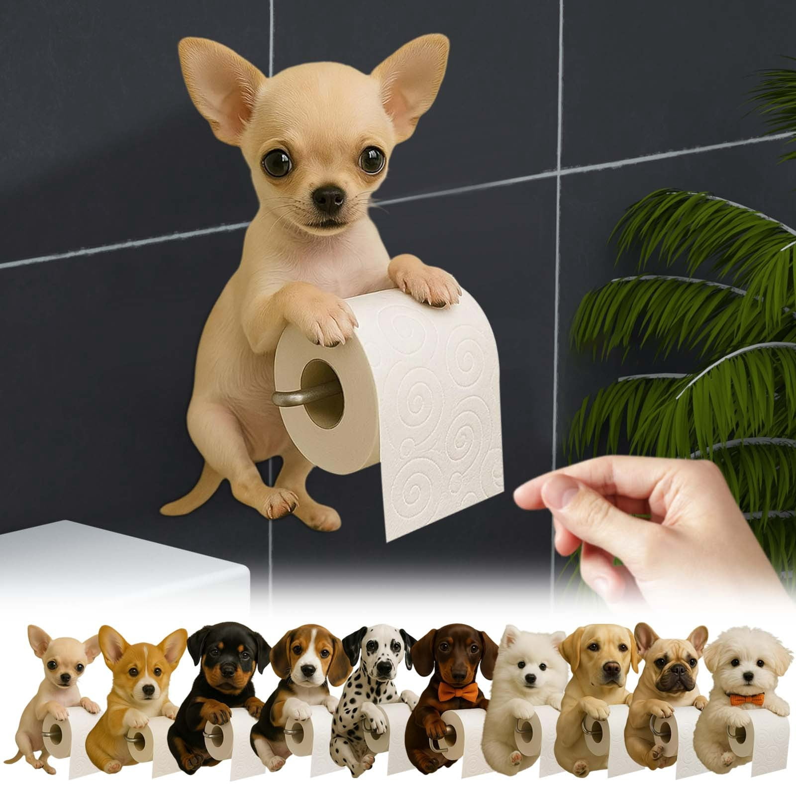 Cagogo Dog Toilet Paper Holder, Cute Dog Tissue Roll Holder Dispenser, Resin Bathroom Decor for Dog Lovers, Funny Toilet Paper Stand for Home Office, Puppy Themed Tissue Paper Organizer