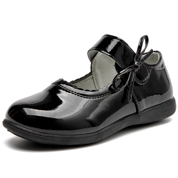 DADAWEN Black Girls' School Uniform Mary Jane Flat Shoes with Bows for 2.5 Big Kid