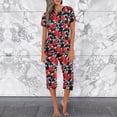 thumbnail image 2 of Siilsaa Women's Sleepwear Capri Pajama Sets Short Sleeve Two-Piece Pjs V Neck Tops & Capri Pants with Pockets Light Blue,M, 2 of 5