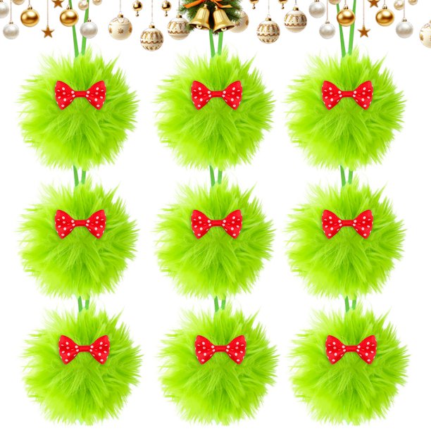 Herunwer Lime Green Furry Elf Christmas Tree Ornaments - Hanging Ball Ornaments for Christmas Party & Home Decorations