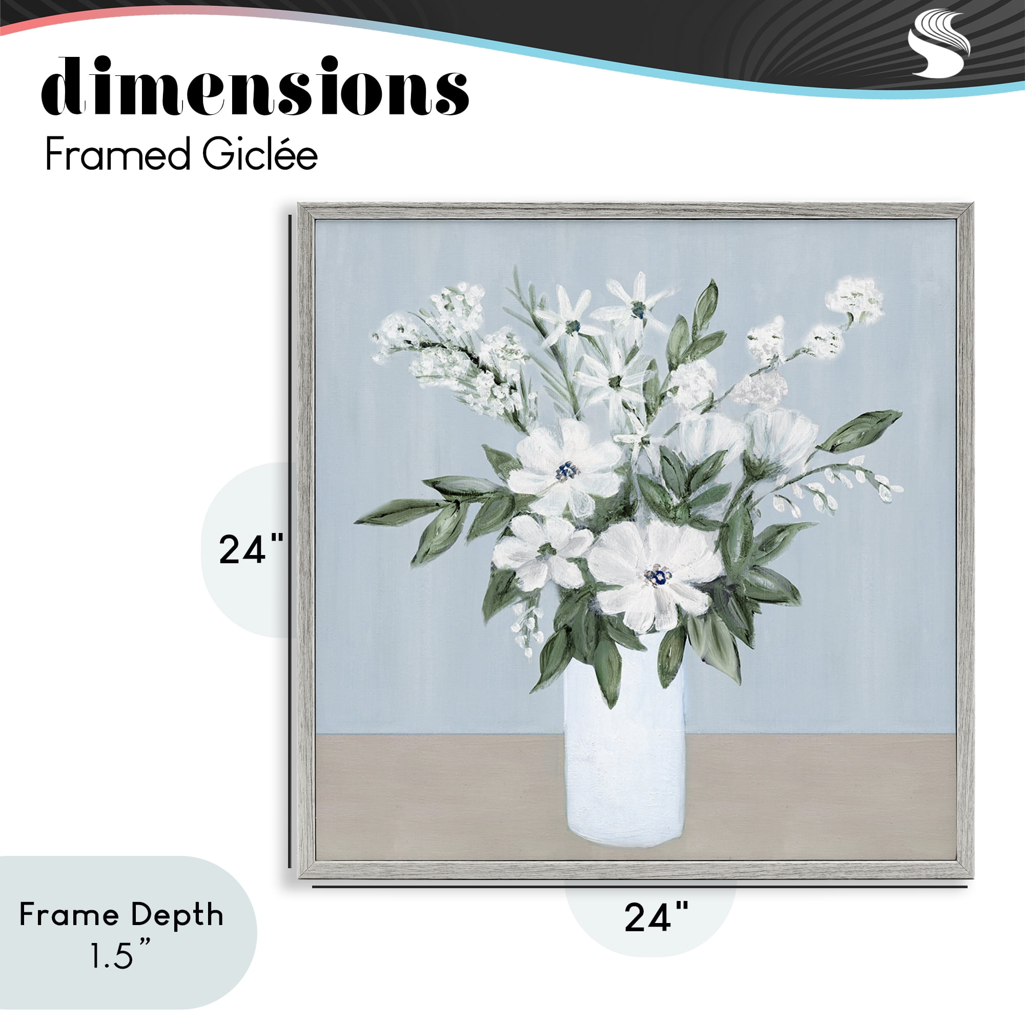 Stupell Industries Mixed White Blooms on Blue Gray Framed Giclee Art, design by Marilyn Dunlap