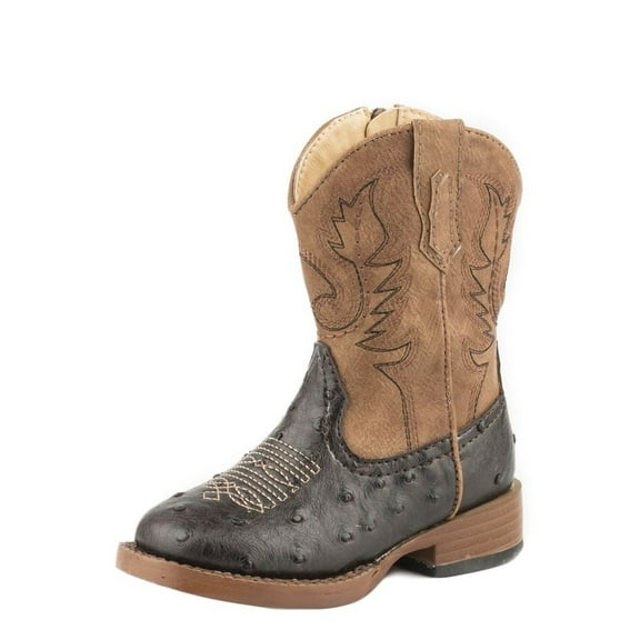 Roper Western Boots Boys Cowboy Cool Ostrich Brown 09-017-1900-1521 BR