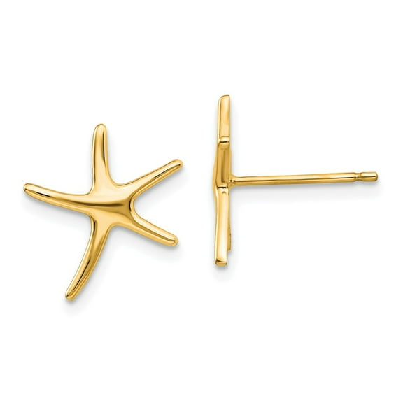 Real 14kt Yellow Gold Starfish Post Earrings