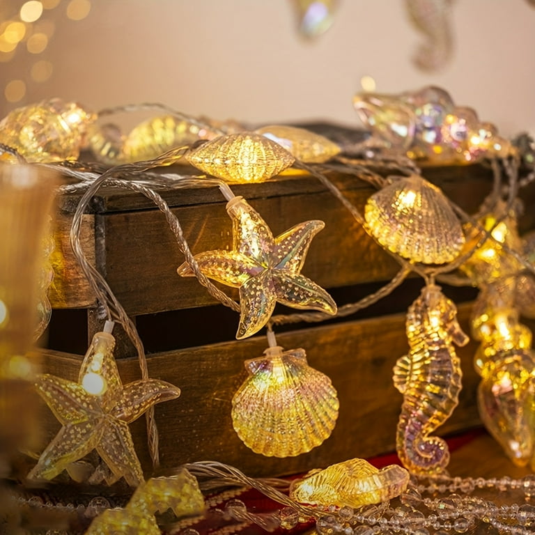4.9FT 10LED Starfish & Seashell String Lights, Battery