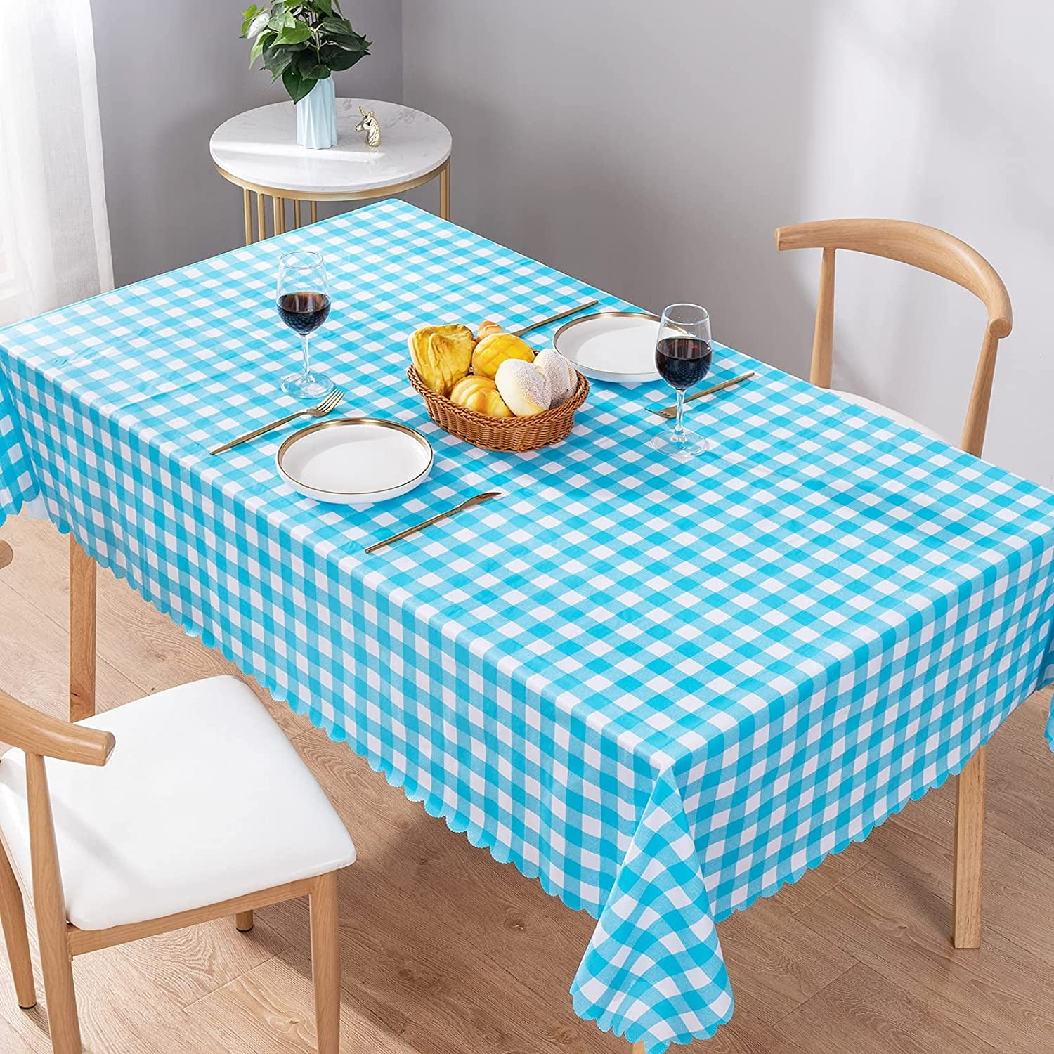 ZYBW Simple Modern Cotton Tassel Checkered Tablecloths Tablecloths for  Wedding,Dining Room,Rectangle (39x63 inch,Blue)