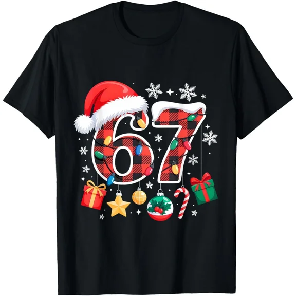 67 Christmas Red Plaid Six Seven Boys Festive Pajama Kids Adults Unisex T-Shirt, up to size 5XL