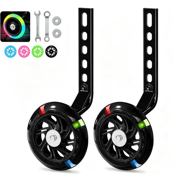 LADYGYM Flash Bike Training Wheels for 12 14 16 18 20"Single-Speed Bikes|Heavy Duty Training Wheels for Bikes,Compatible with Single-Speed Bicycles,Bicycle Training Wheels