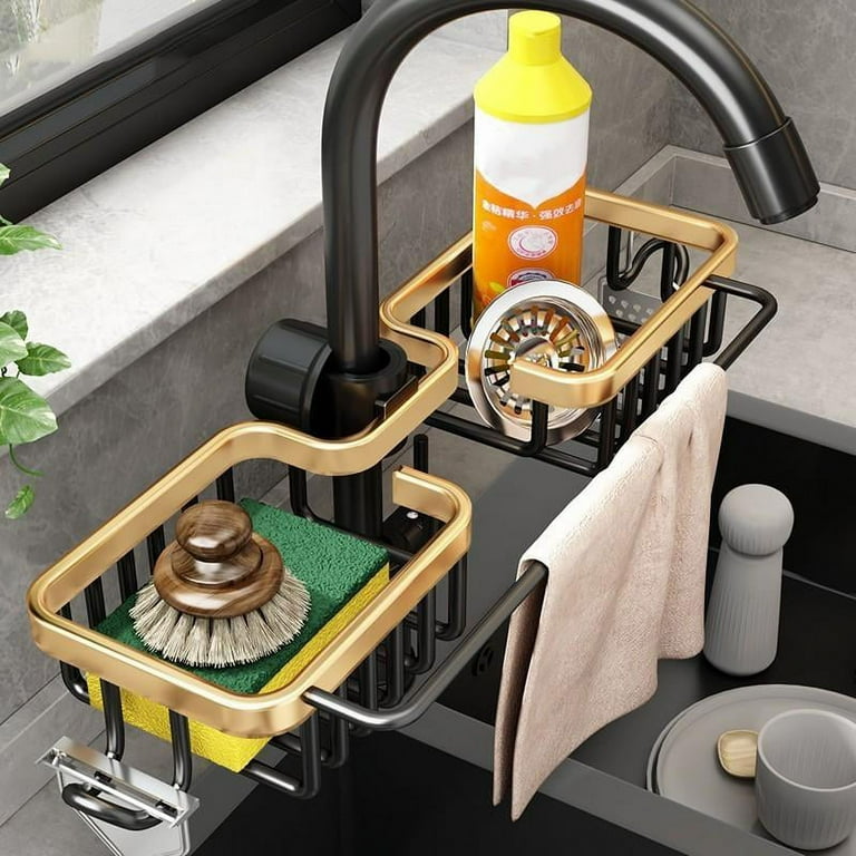 Kitchen Aluminum Sink Drain Rack Sponge Storage Faucet Holder Soap