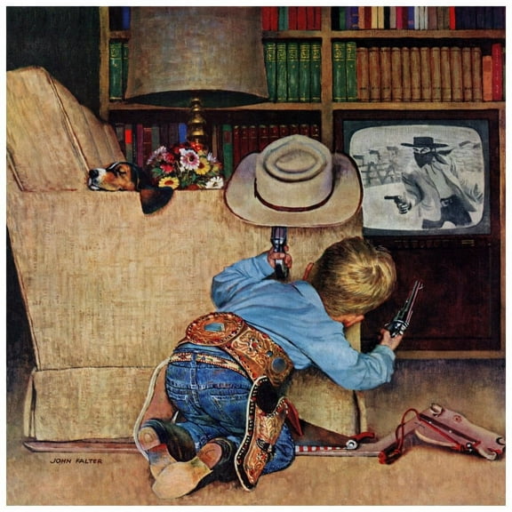 Marmont Hill "Cowboy and TV" by Curtis Painting Print on Canvas