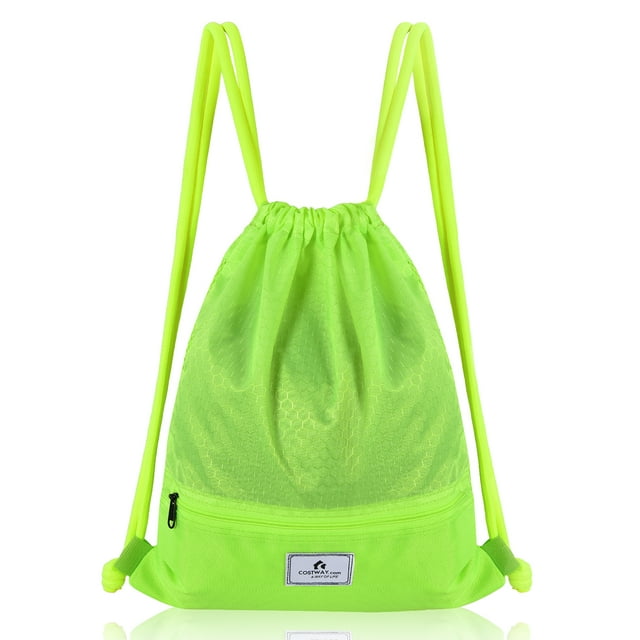 Costway Sac à Dos à Cordon, Sac à Ficelles, Sac de Sport Pliant avec Poche Zippée, Vert