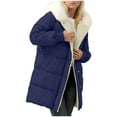 thumbnail image 5 of Sexlip Womens Winter Sherpa Lined Faux Fur Hooded Mid Long Parka Coat Thermal Warm Overcoats for Cold Freezing Weather Blue L, 5 of 9